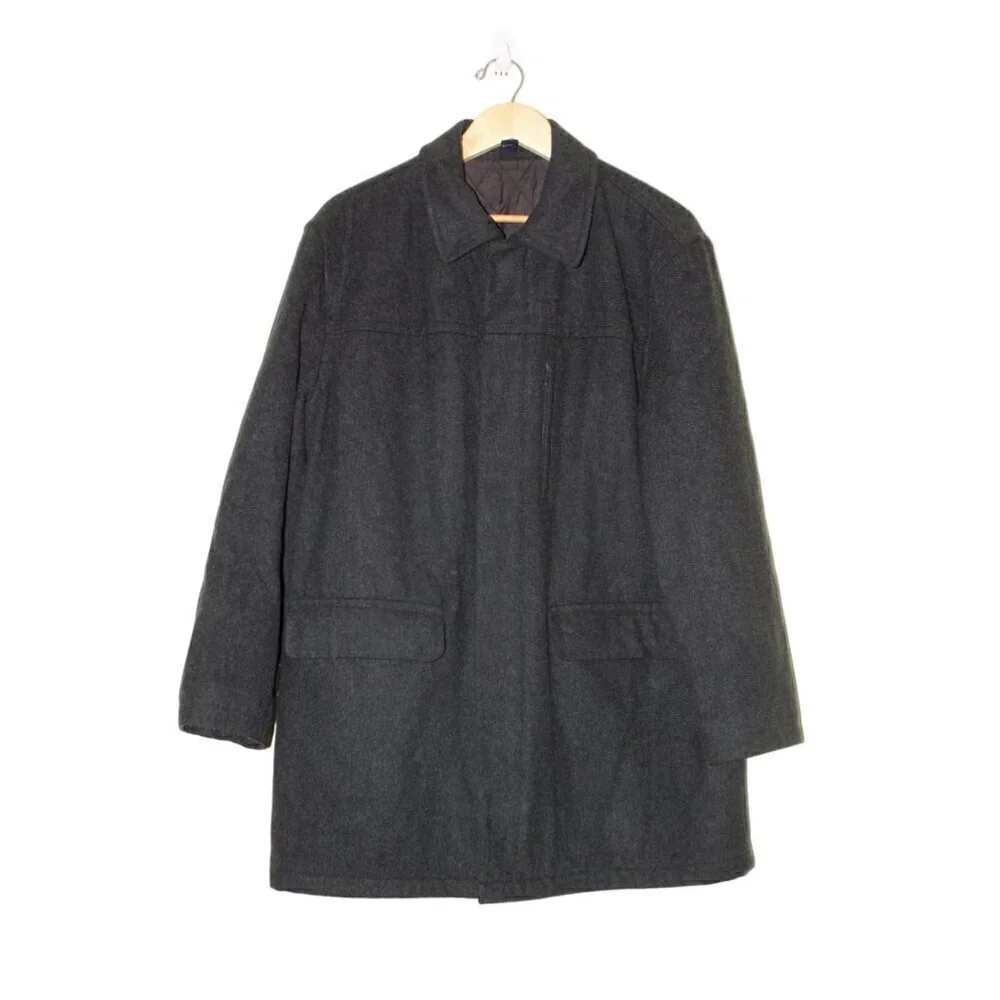 J. Crew Wool Blend Men Black Jacket Size Large Zip up front Pea Coat Pockets